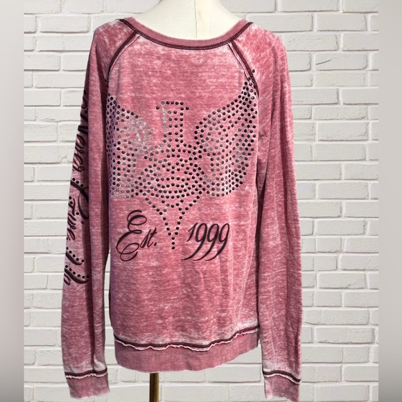 Cowgirl Tuff Co Y2K Pink Burnout Studded Angel Wings Western Sweatshirt - Picture 3 of 4